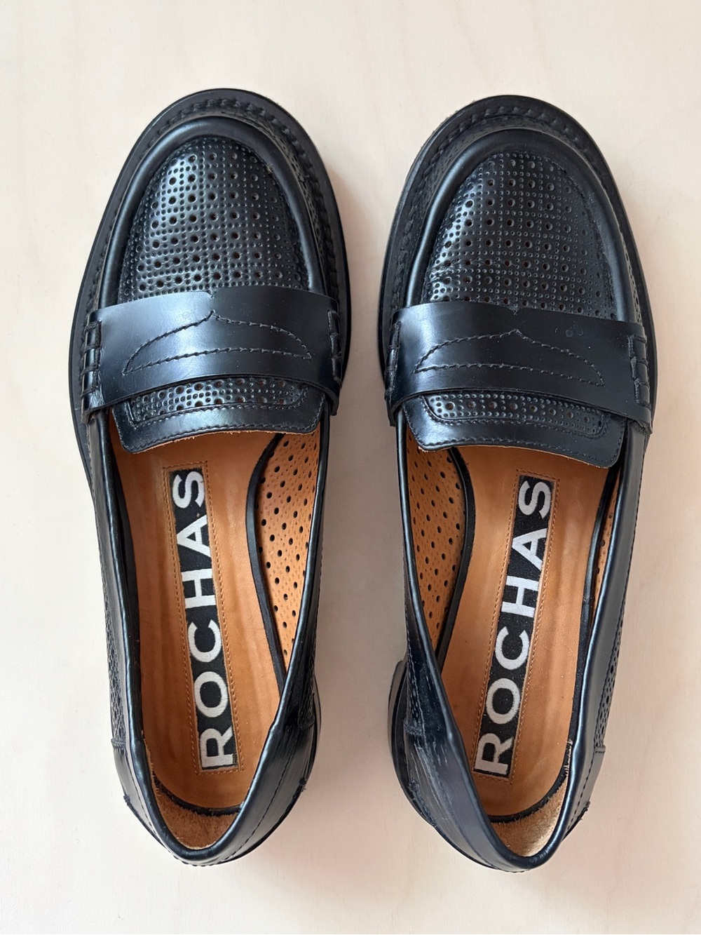 Rochas Black Perforated Leather Women's Loafers 36.5